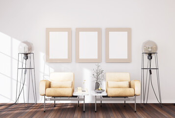 Mock up poster frame in modern interior background