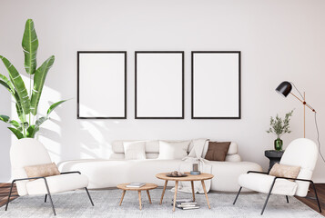 Mock up poster frame in modern interior background