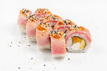 tasty sushi on the white background
