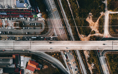 Top down view of straight road in the Malaysia city.