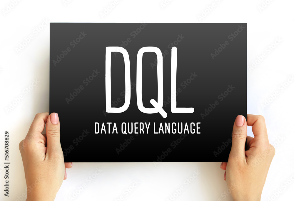 Poster dql - data query language acronym text on card abbreviation concept background