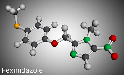 Fexinidazole molecule. It is drug used to treat African trypanosomiasis or sleeping sickness. Molecular model.
