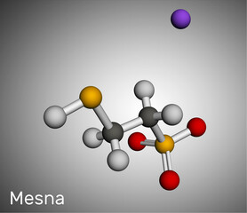 Mesna molecule. It is used to reduce the negative effects of some anticancer drugs on the bladder. Molecular model. 3D rendering