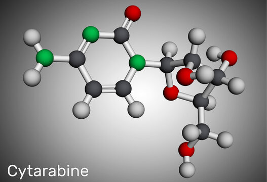 Cytarabine, cytosine arabinoside, ara-C molecule. It is chemotherapy medication. Molecular model. 3D rendering