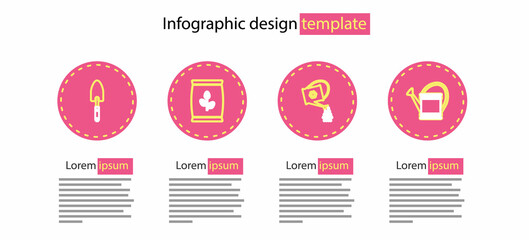 Set line Watering can, Sickle and Garden trowel spade or shovel icon. Vector