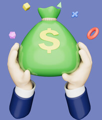 3D illustration take money bag