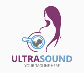 Ultrasound diagnostics logo. Medical research, gynecology clinic, polyclinics, obstetrics and hospitals, vector design and illustration. 