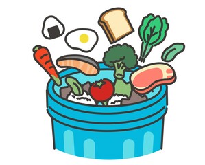 食品ロスでゴミ箱に食材を捨てるベクターイラスト素材／廃棄／SDGs