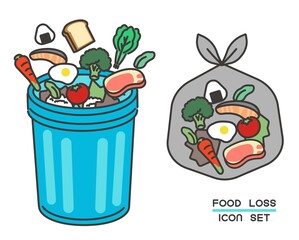 食品ロスでゴミ箱に食材を捨てるベクターイラスト素材／廃棄／SDGs