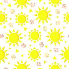 Seamless pattern with yellow sun isolated on a white background. Vector illustration