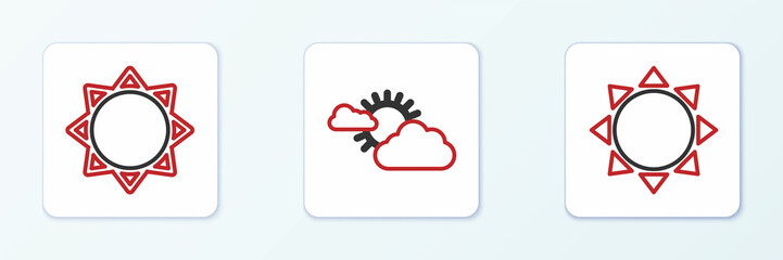 Set line Sun, and and cloud weather icon. Vector