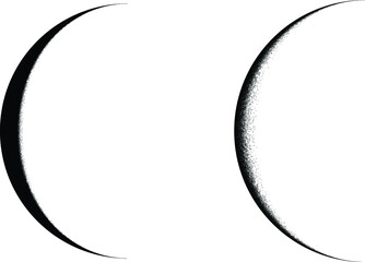 Half Circle Brush Stroke Border Frame . Grunge Element for your Design . Moon logo . Noise texture .Dispersion effect . Moon phase .Vector illustration