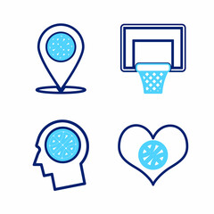 Set line Shield in the basketball ball, Planning strategy, Basketball and and Thoughts on icon. Vector