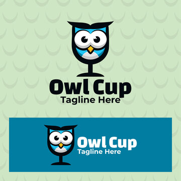 cute owl cup logo illustration