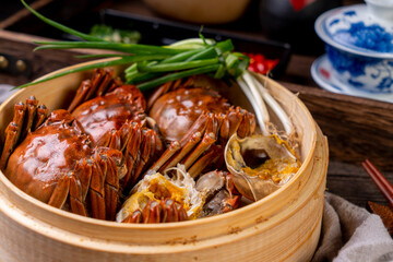 Steamed hairy crab, a traditional Chinese cuisine