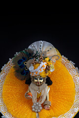 Bal Krishna Laddu Gopal Brass Statue with beautiful Yellow Cloths and Jewelry Krishna Janmashtami 
