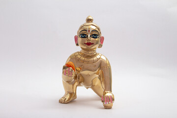 Bal Krishna Laddu Gopal Brass Statue Front Facing White Background