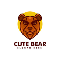 Vector Logo Illustration Bear Simple Mascot Style.