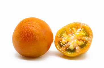 ripe tomato on white background.