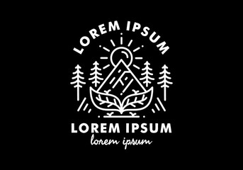 Leaf, mountain and sun line art illustration design