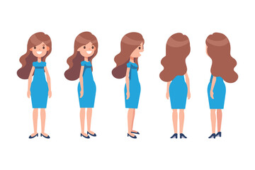Obraz premium Girl, Woman front, side, back view flat vector character for animation. Separate body parts.