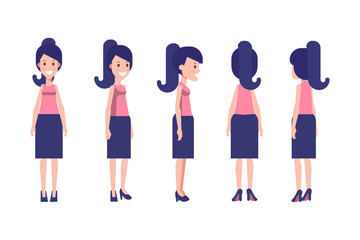 Obraz premium Girl, Woman front, side, back view flat vector character for animation. Separate body parts.