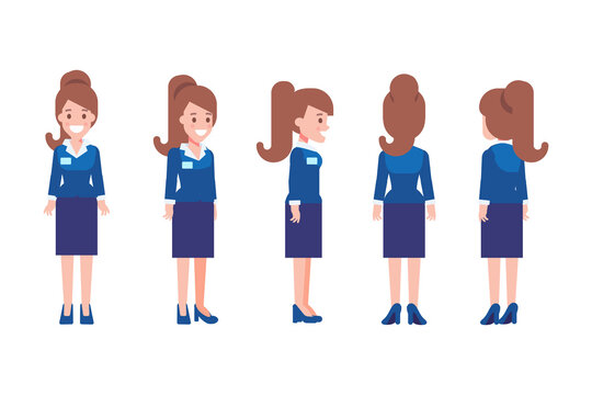 Girl, Woman front, side, back view flat vector character for animation. Separate body parts.