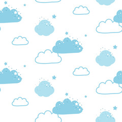 Cute Cloud Seamless Pattern blue and white vector background