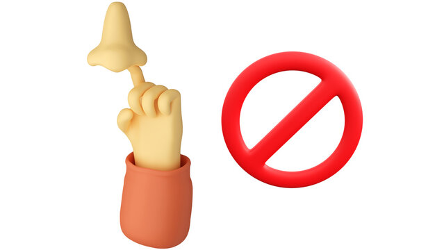 A 3D Hand Nose Picking Forbidden in Public Space. Nose picking is using finger to remove obstructions from nose.