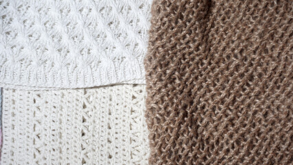 Female hobby.Close-up of hand made macrame texture pattern. 