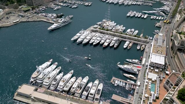 Aerial shot of Hercules port (Port Hercule) in Monaco, Cote d'Azur (Azure Coast)