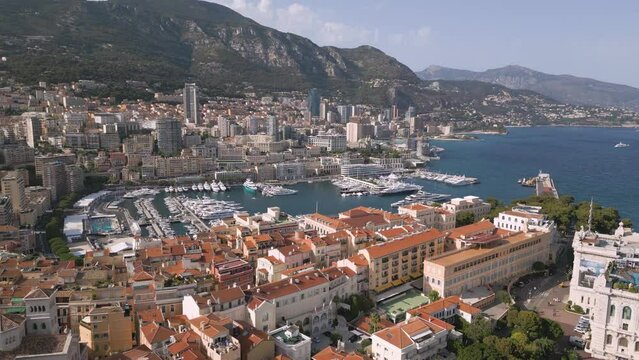 Aerial view of Monaco old town and Hercules port, Cote d'Azur (French Riviera)