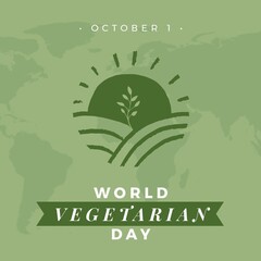 Square image of world vegetarian day text with sun icon and world map
