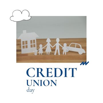 Image Of Credit Union Day Over Photo With Paper Family, Car And House