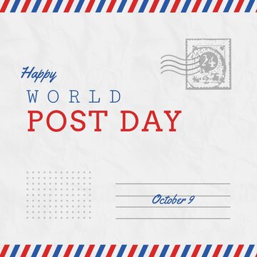 Image of world post day on postcard with stamp