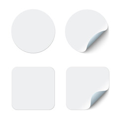 Blank square adhesive stickers mock up with curved corner. Mockup empty rectangular sticky label.