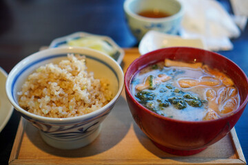 Japanese miso soup with rice.