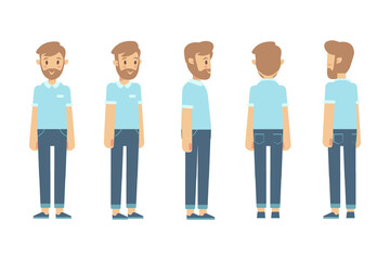 Fototapeta na wymiar Man, male, guy front, side, back view flat vector character for animation.