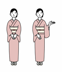 案内をする和服の女性