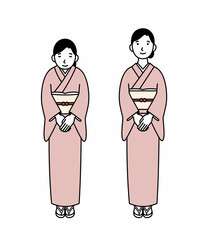 お辞儀をする和服の女性