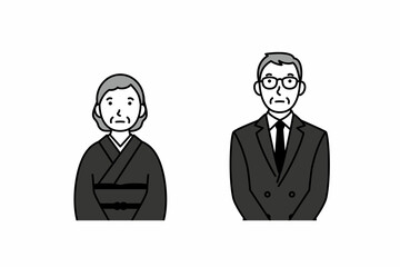 喪服のシニア男女