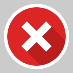 Wrong marks, Cross marks, Rejected, Disapproved, No, False, Not Ok, Wrong Choices, Task Completion, Voting. - vector mark symbols in red. White stroke and shadow design. Isolated icon.
