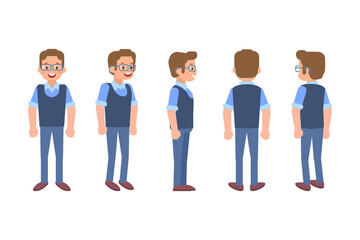 Obraz premium Man, male, guy front, side, back view flat vector character for animation.