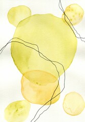 Abstraction green yellow light stripes on a white background art, watercolor.