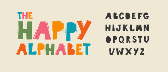 Vector set of funny english alphabet. Cute colorful vector English alphabet, vintage font, funny hand drawn font, ABC, uppercase