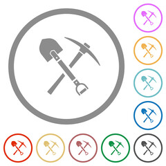 shovel and pickaxe flat icons with outlines