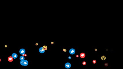 Social media live stream. Like, heart and other emoji icons for live stream video chat. Transparent Video, with Alpha Channel. 4K.