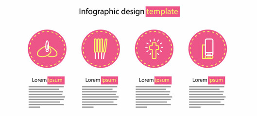 Set line Christian cross, Indian textile fabric, Aroma sticks, incense and headgear turban icon. Vector