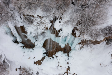 Girlevik Waterfall. Winter season. Girlevik Village Caglayan Subdistrict, Erzincan, Turkey