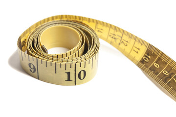 Yellow measuring tape isolated on a white background